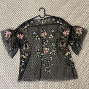 ZARA Sheer floral embroidery top